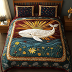 Majestic Whale quilted 3-piece bedding set on a made bed with two matching pillow shams