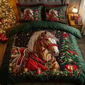 Meadow Whisper Animal quilted 3-piece bedding set on a made bed with two matching pillow shams