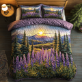 Meadow Whisper Bedspread quilted 3-piece bedding set on a made bed with two matching pillow shams