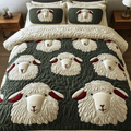 Meadow Whisper Farm Animal quilted 3-piece bedding set on a made bed with two matching pillow shams