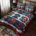 Merry Dachmas quilted 3-piece bedding set on a made bed with two matching pillow shams