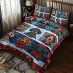 Merry Dachmas quilted 3-piece bedding set on a made bed with two matching pillow shams