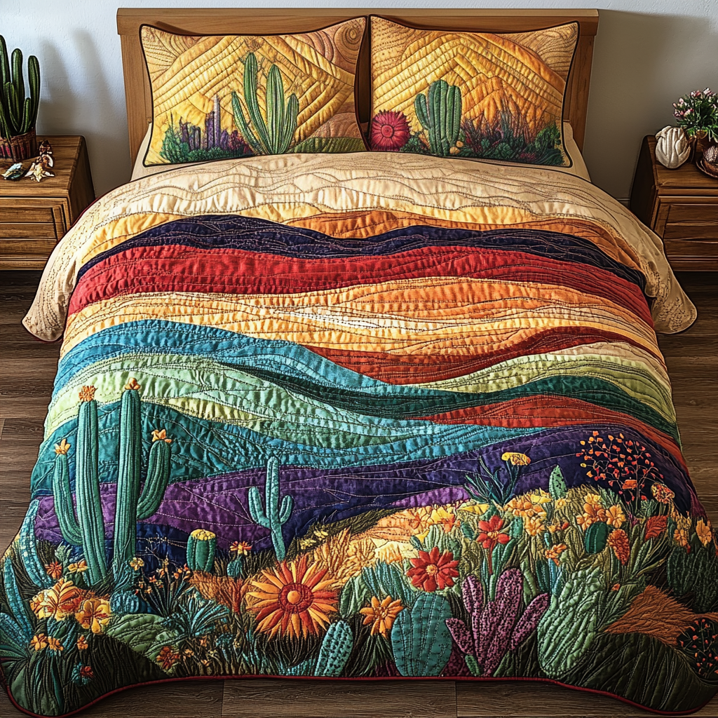 Mesa Magic quilted 3-piece bedding set on a made bed with two matching pillow shams