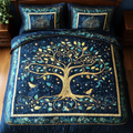 Midnight Garden Harmony Plant quilted 3-piece bedding set on a made bed with two matching pillow shams