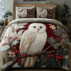 Midnight Owl Animal quilted 3-piece bedding set on a made bed with two matching pillow shams