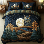 Midnight Owl Bedspread quilted 3-piece bedding set on a made bed with two matching pillow shams