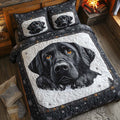 Midnight Pup quilted 3-piece bedding set on a made bed with two matching pillow shams