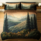 Misty Majesty quilted 3-piece bedding set on a made bed with two matching pillow shams