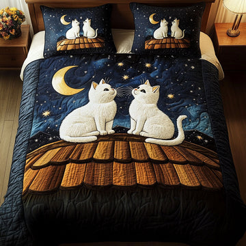Moonlit Meows 3-Piece Quilted Bedding Set