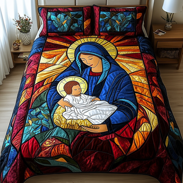 Mother Mary Christmas 3-Piece Quilted Bedding Set