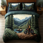 Mountain Ride quilted 3-piece bedding set on a made bed with two matching pillow shams
