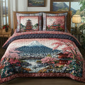 Mountain Serenity Fuji quilted 3-piece bedding set on a made bed with two matching pillow shams