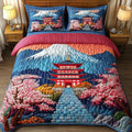 Mountain View Fuji quilted 3-piece bedding set on a made bed with two matching pillow shams