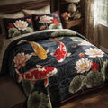 Mystic Carp quilted 3-piece bedding set on a made bed with two matching pillow shams