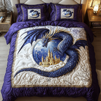 Mystic Dragon Animal quilted 3-piece bedding set on a made bed with two matching pillow shams