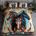 Mystic Horse Animal quilted 3-piece bedding set on a made bed with two matching pillow shams