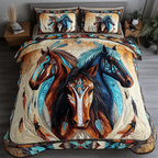 Mystic Horse Animal quilted 3-piece bedding set on a made bed with two matching pillow shams