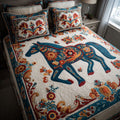Mystic Mustang Animal quilted 3-piece bedding set on a made bed with two matching pillow shams