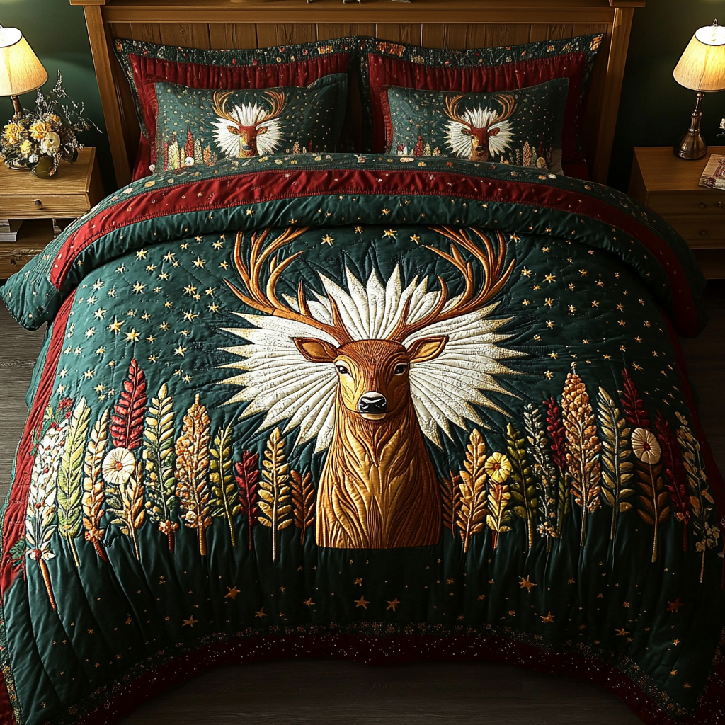 Nature Crown quilted 3-piece bedding set on a made bed with two matching pillow shams