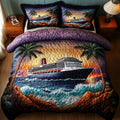 Nautical Dreamer quilted 3-piece bedding set on a made bed with two matching pillow shams