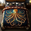 Nautical Grace quilted 3-piece bedding set on a made bed with two matching pillow shams
