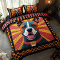 Neon Pup quilted 3-piece bedding set on a made bed with two matching pillow shams