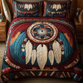Nighttime Guard quilted 3-piece bedding set on a made bed with two matching pillow shams