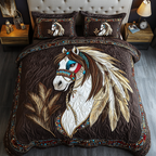 Noble Horse Southwest quilted 3-piece bedding set on a made bed with two matching pillow shams