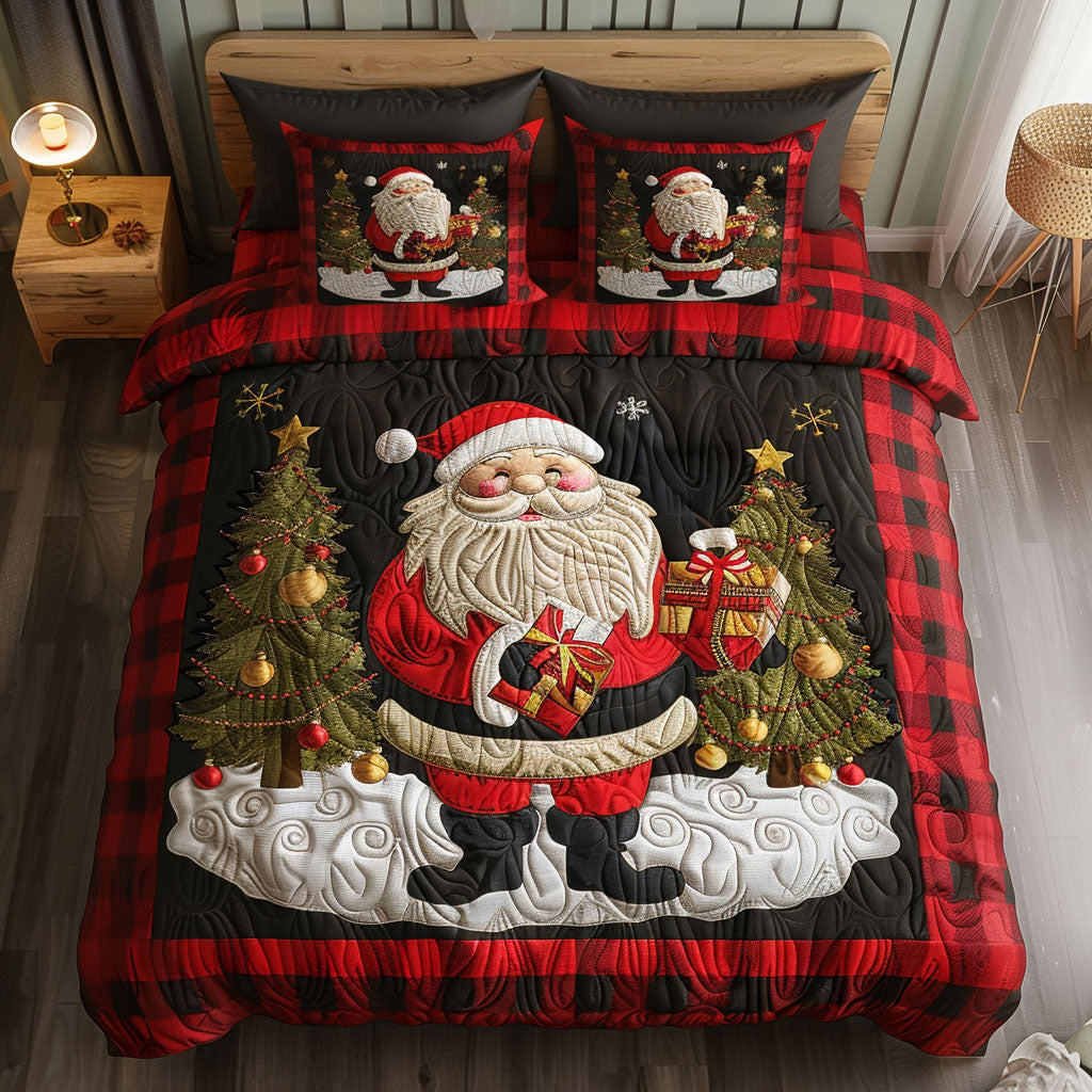 Nordic Santa quilted 3-piece bedding set on a made bed with two matching pillow shams