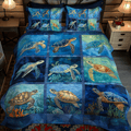 Ocean Voyage quilted 3-piece bedding set on a made bed with two matching pillow shams