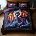 Orange Dragon Legend quilted 3-piece bedding set on a made bed with two matching pillow shams