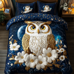 Owl Spirit Animal quilted 3-piece bedding set on a made bed with two matching pillow shams