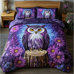 Owl Spirit Bedspreads quilted 3-piece bedding set on a made bed with two matching pillow shams
