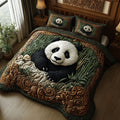 Panda Serenity Hug quilted 3-piece bedding set on a made bed with two matching pillow shams
