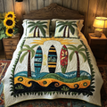 Paradise Bay quilted 3-piece bedding set on a made bed with two matching pillow shams