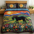 Pastoral Paradise quilted 3-piece bedding set on a made bed with two matching pillow shams