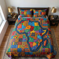 Patch Africa quilted 3-piece bedding set on a made bed with two matching pillow shams
