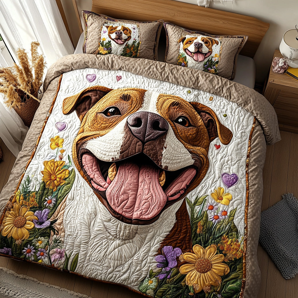 Patchwork Pit quilted 3-piece bedding set on a made bed with two matching pillow shams
