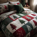 Patchwork Tree quilted 3-piece bedding set on a made bed with two matching pillow shams