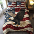 Patriot Spirit quilted 3-piece bedding set on a made bed with two matching pillow shams