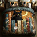 Paws Pages quilted 3-piece bedding set on a made bed with two matching pillow shams