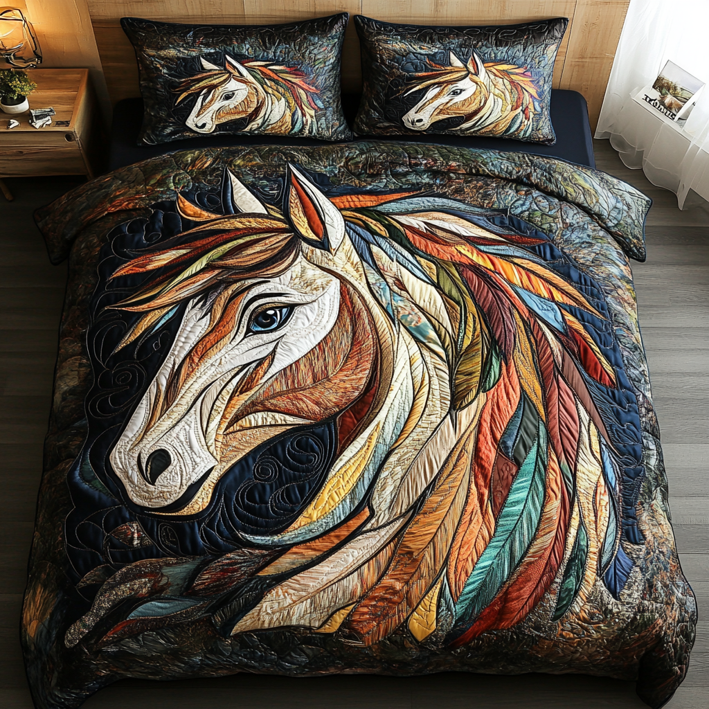 Plains Heritage quilted 3-piece bedding set on a made bed with two matching pillow shams