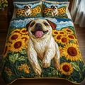 Pug Life Charm quilted 3-piece bedding set on a made bed with two matching pillow shams