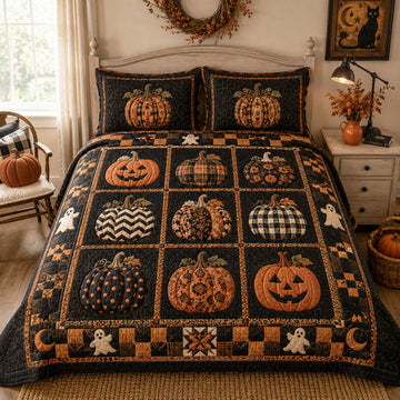 Pumpkin Bloom 3-Piece Quilted Bedding Set