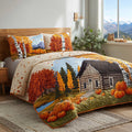 Pumpkin Homestead quilted 3-piece bedding set on a made bed with two matching pillow shams