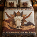 Ranch Spirit Texas quilted 3-piece bedding set on a made bed with two matching pillow shams