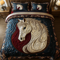 Royal Horse Animal quilted 3-piece bedding set on a made bed with two matching pillow shams