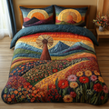 Rural Tranquility quilted 3-piece bedding set on a made bed with two matching pillow shams