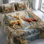 Rustic Antlers Animal quilted 3-piece bedding set on a made bed with two matching pillow shams