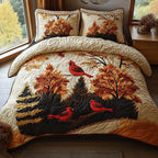 Rustic Cardinal Animal quilted 3-piece bedding set on a made bed with two matching pillow shams